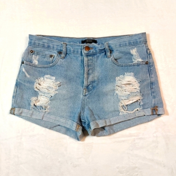 FOREVER 21 DISTRESSED DENIM BUTTON FLY SHORTS SIZE 29 - Picture 1 of 5
